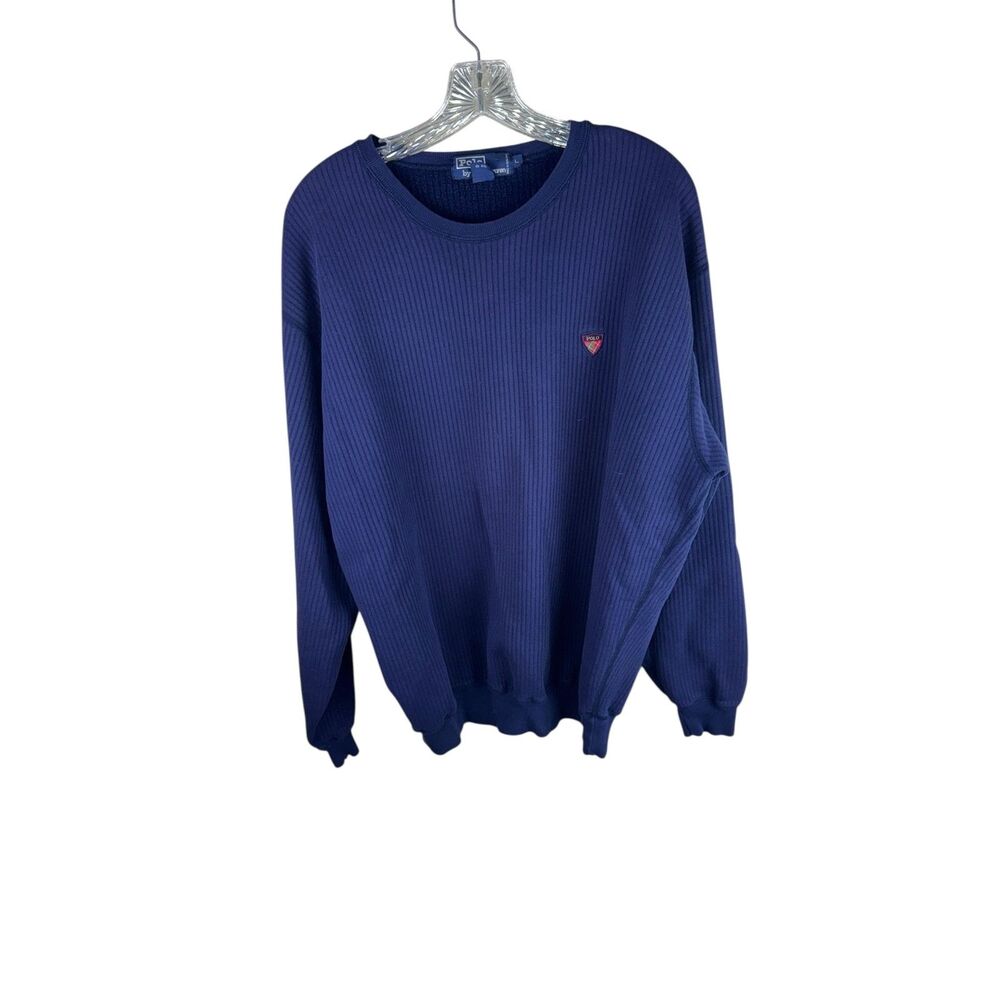VTG Ralph Lauren Polo Golf Knit Sweater Mens Large Blue‎ Navy Polo Crest